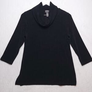 CHICOS Travelers Cowl Neck 3/4 Sleeve Slinky Knit Top Black Sz 0 US 4/S